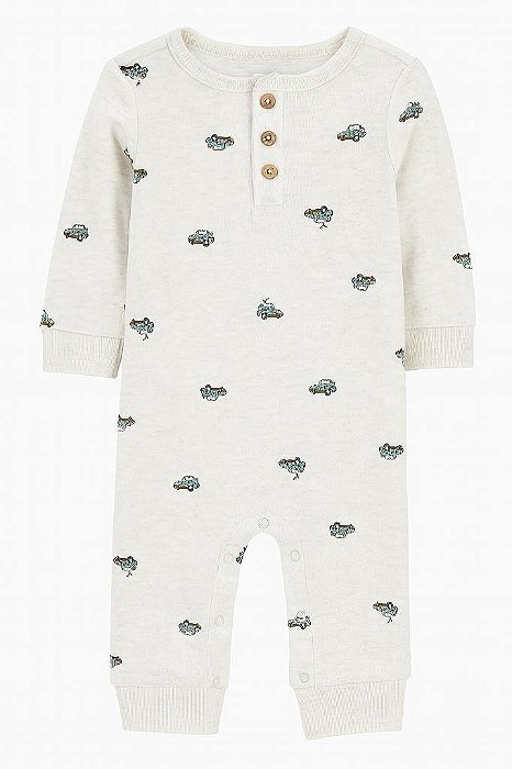 MACACÃO CARTER?S ALGODÃO CINZA FUSCA BOTÕES SEM PÉ BEBÊ