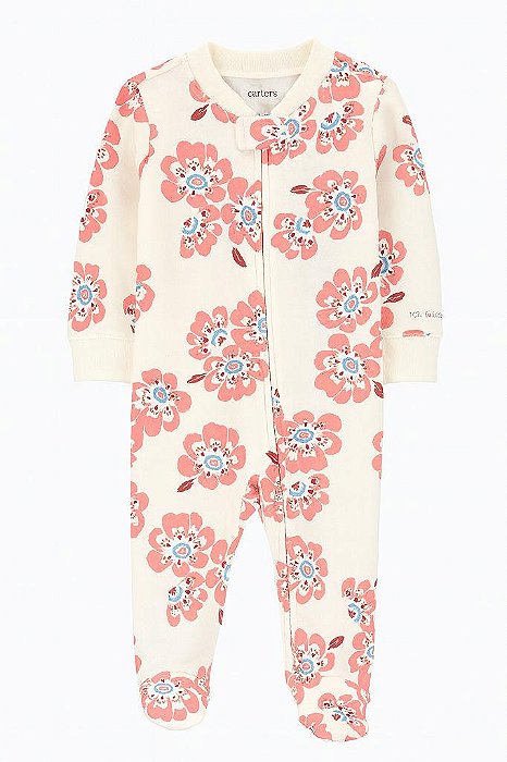 MACACÃO ALGODÃO BEGE MENINA COM FLORES BORDÔ CONFORTÁVEL