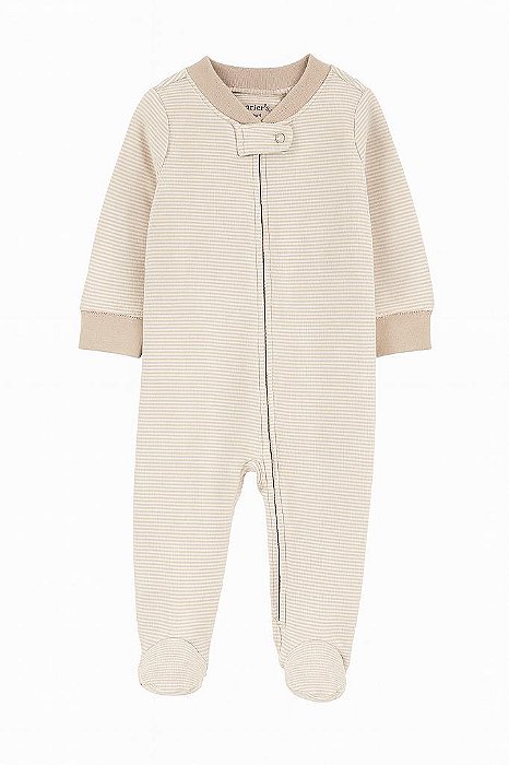 MACACÃO ALGODÃO BEGE LISTRAS BEBÊ CONFORTÁVEL IMPORTADO