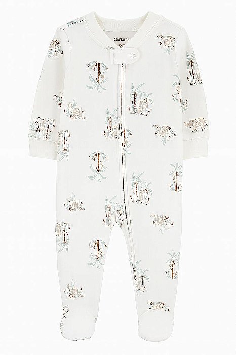 MACACÃO ALGODÃO OFF WHITE BEBÊ ESTAMPA COALA E CANGURU