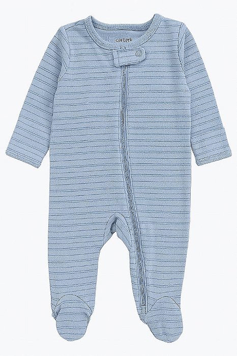 MACACÃO CARTER?S AZUL LISTRAS ZÍPER CONFORTÁVEL BEBÊ