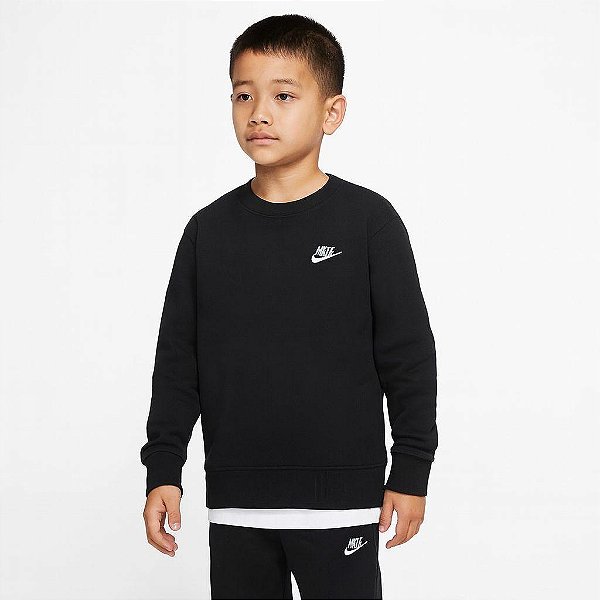 BLUISA MOLETON INFANTIL NIKE PRETA - LOGO BORDADO