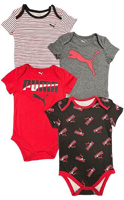 KIT 4 BODYS PUMA MANGA CURTA PRETO E VERMELHO ? MENINO