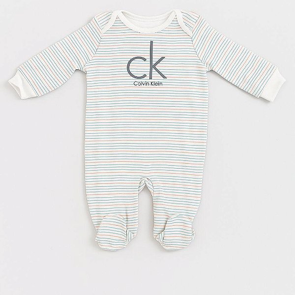MACACÃO CALVIN KLEIN INFANTIL ALGODÃO LISTRAS BEBÊ