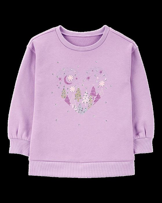 BLUSA MOLETOM INFANTIL MENINA CARTER?S LILÁS BORDADO CORAÇÃO