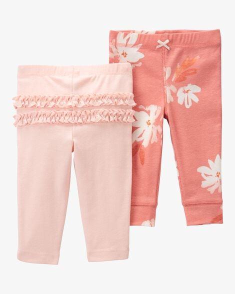 KIT 2 CALÇAS INFANTIL MENINA CARTER?S LARANJA FLOR E ROSA BABADO