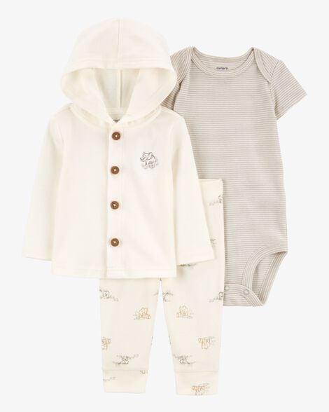 CONJUNTO 3 PEÇAS CARTER?S CARDIGAN BEGE ELEFANTE COM BODY