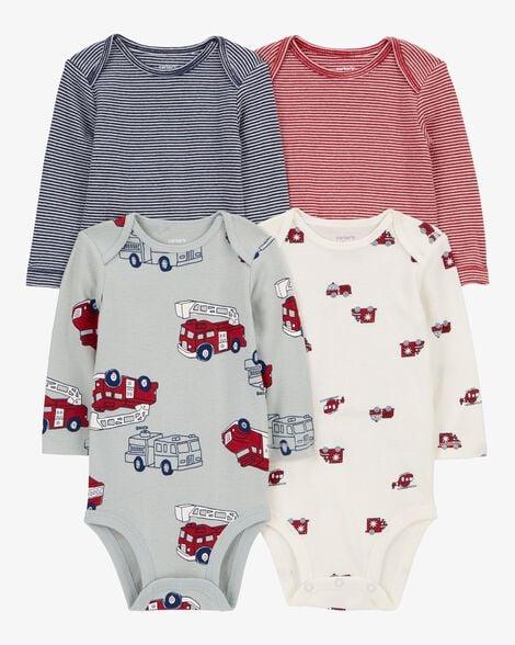 KIT 4 BODYS CARTER?S MANGA LONGA BOMBEIRO ? BEBÊ MENINO