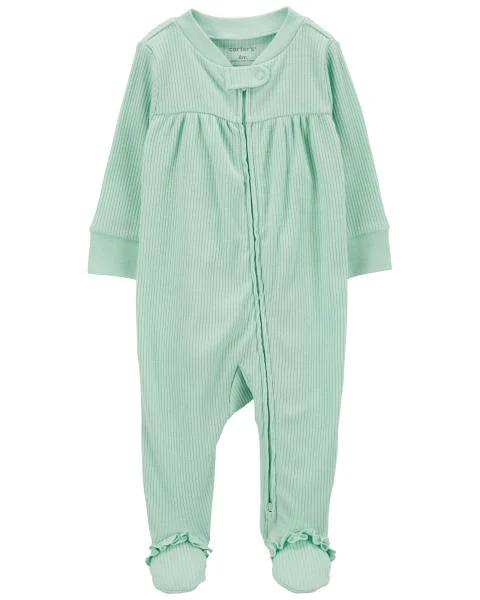 MACACÃO INFANTIL MENINA CARTERS ALGODÃO CANELADO VERDE ÁGUA