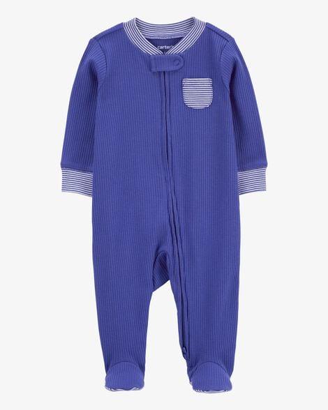 MACACÃO CARTERS AZUL LISTRADO COM BOLSO ALGODÃO BEBÊ