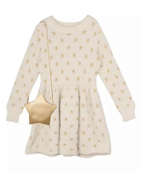 VESTIDO INFANTIL RARE EDITIONS ESTRELA COM BOLSA ? QUENTINHO E FOFO