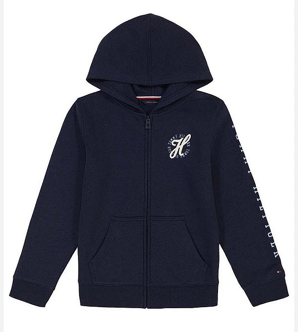 ROUPA INFANTIL MENINA TOMMY HILFIGER JAQUETA AZUL MARINHO LOGO BRILHANTE