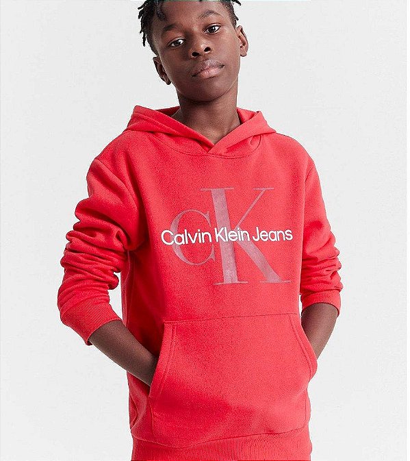 BLUSA MOLETOM CALVIN KLEIN VERMELHA COM GORRO ? INFANTIL MENINO