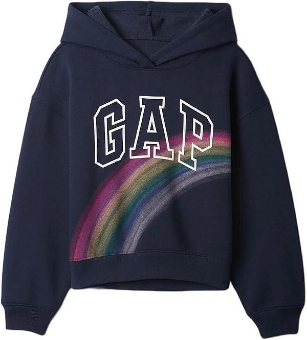 BLUSA INFANTIL MENINA GAP ? MOLETOM AZUL MARINHO ARCO-ÍRIS ORIGINAL