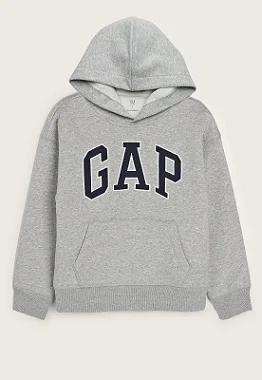 BLUSA MOLETOM INFANTIL GAP CINZA LOGO AZUL MARINHO COM CAPUZ