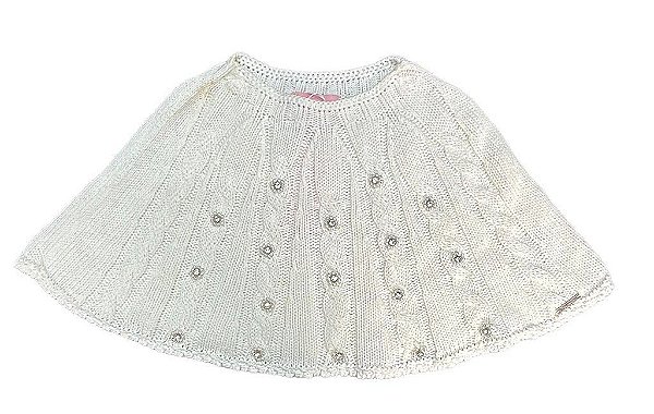 PONCHO INFANTIL MENINA ? BEGE EM LÃ COM BORDADOS DELICADOS