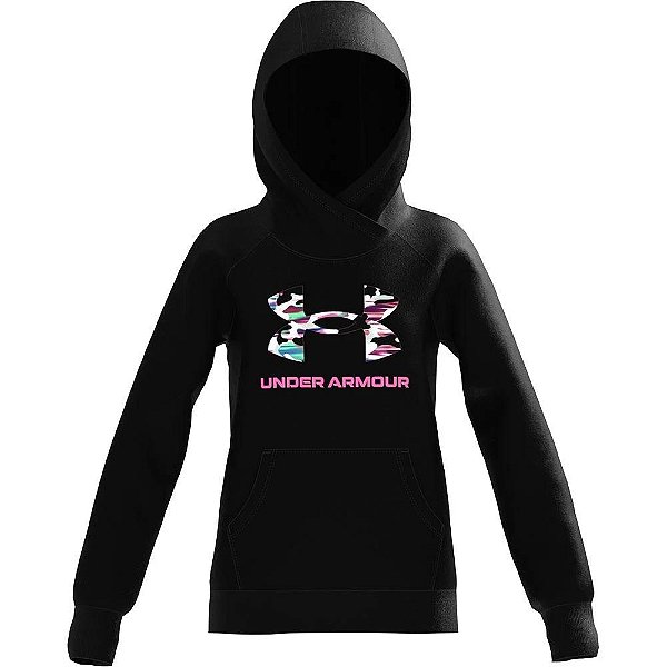 MOLETOM INFANTIL UNDER ARMOUR PRETO LOGO ROSA MENINA ORIGINAL
