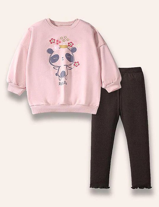 CONJUNTO INFANTIL LITTLE MOLETOM ROSA PANDA ? MENINA