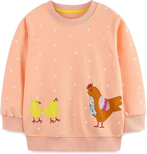 BLUSA MOLETOM INFANTIL MENINA LITTLE ? LARANJA COM GALINHA