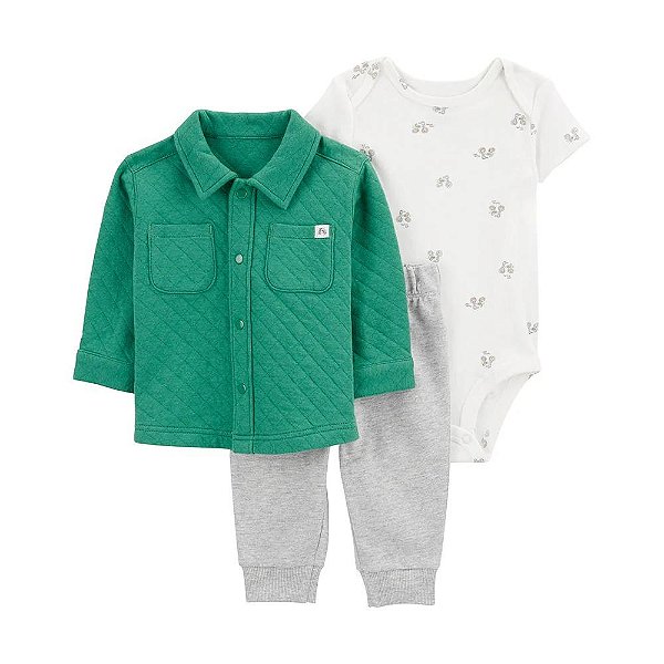 CONJ CARTERS 3 PÇS CARDIGAN VERDE BODY MOTO E CALÇA
