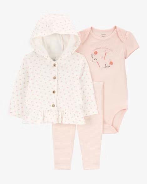 CONJUNTO INFANTIL MENINA CARTERS 3 PEÇAS CARDIGAN FLORES BODY CALÇA