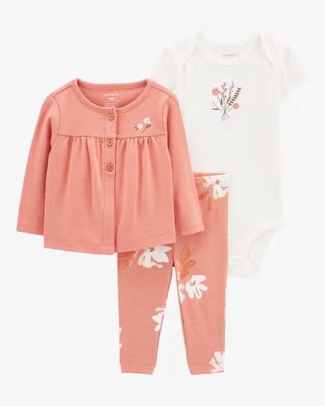 CONJUNTO INFANTIL MENINA CARTERS 3 PEÇAS CARDIGAN BORDADO BODY CALÇA