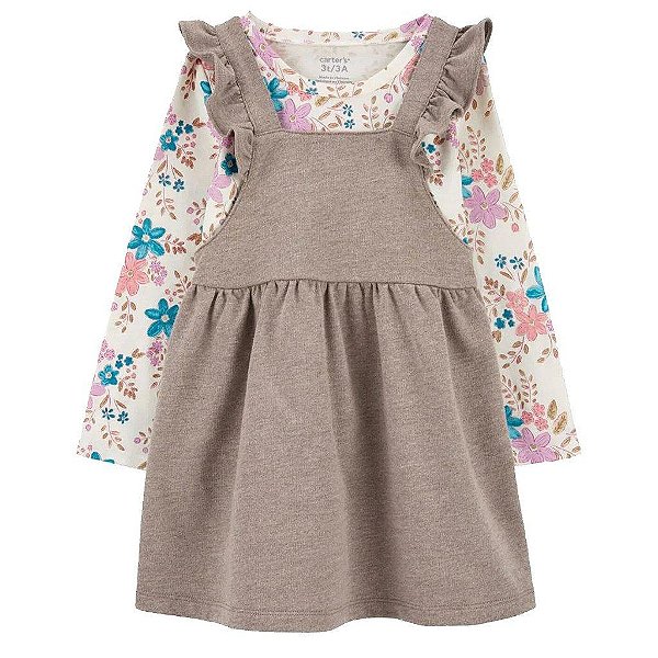 CONJUNTO INFANTIL MENINA SALOPETE COM CAMISETA FLORAL 2 PEÇAS
