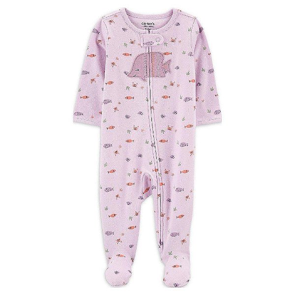 MACACÃO INFANTIL MENINA CARTER?S ALGODÃO LILÁS PEIXE