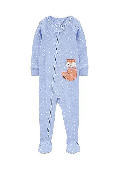MACACÃO INFANTIL MENINA CARTER?S ALGODÃO AZUL RAPOSA COM PÉ