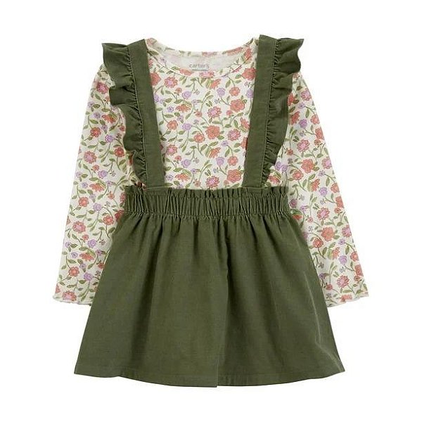 SALOPETE INFANTIL MENINA CARTER?S VELUDO VERDE COM CAMISETA