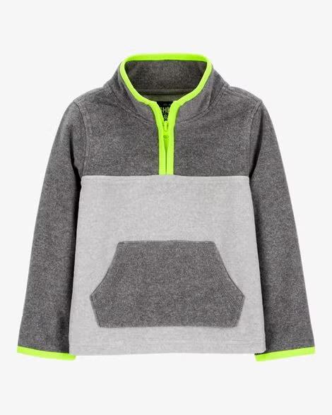 BLUSA FLEECE CARTER?S OSHKOSH CINZA COM ZÍPER NEON ? QUENTINHA