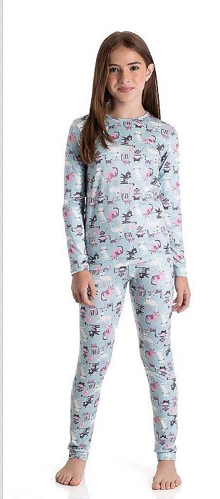 PIJAMA INFANTIL MENINA DADOMILE 2 PEÇAS ? GATINHO MODAL CONFORTÁVEL