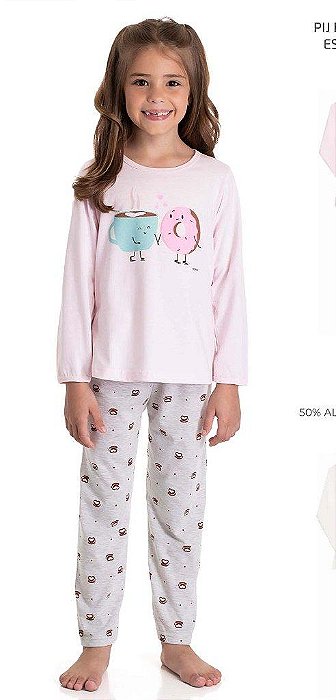 PIJAMA INFANTIL MENINA DADOMILE 2 PEÇAS ? ROSA DONUTS BRILHA NO ESCURO