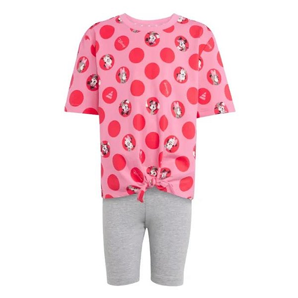 CONJUNTO INFANTIL MENINA ADIDAS CAMISETA ROSA MINNIE E SHORTS CINZA