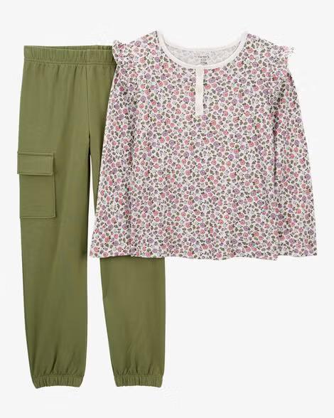 CONJUNTO INFANTIL MENINA CARTER?S BATA FLORAL E CALÇA VERDE