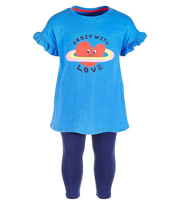 CONJUNTO INFANTIL MENINA EPIC THREADS ? CAMISETA AZUL CORAÇÃO 2 PEÇAS