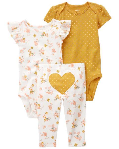 CONJUNTO INFANTIL MENINA CARTER?S 3 PEÇAS BODY FLORAL CALÇA CORAÇÃO