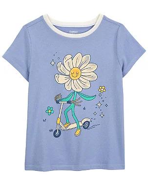 CAMISETA INFANTIL MENINA CARTERS AZUL MARGARIDA MANGA CURTA