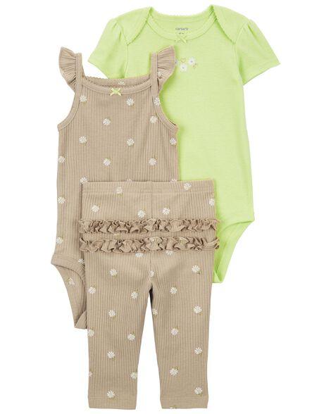 CONJUNTO INFANTIL MENINA CARTERS 3 PEÇAS BODY NEON FLORES