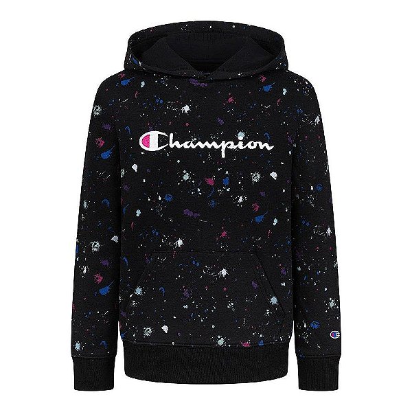 BLUSA MOLETOM INFANTIL MENINA CHAMPION PRETA COM DETALHES COLORIDOS