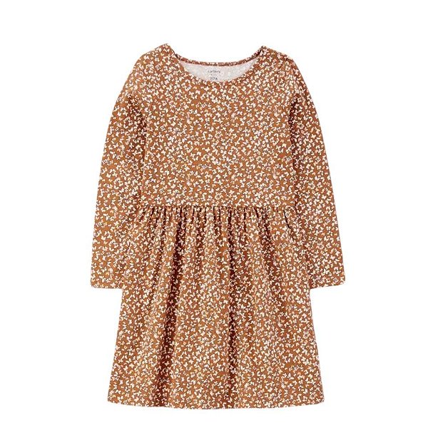 VESTIDO INFANTIL MENINA CARTERS MARROM ALGODÃO BORBOLETAS