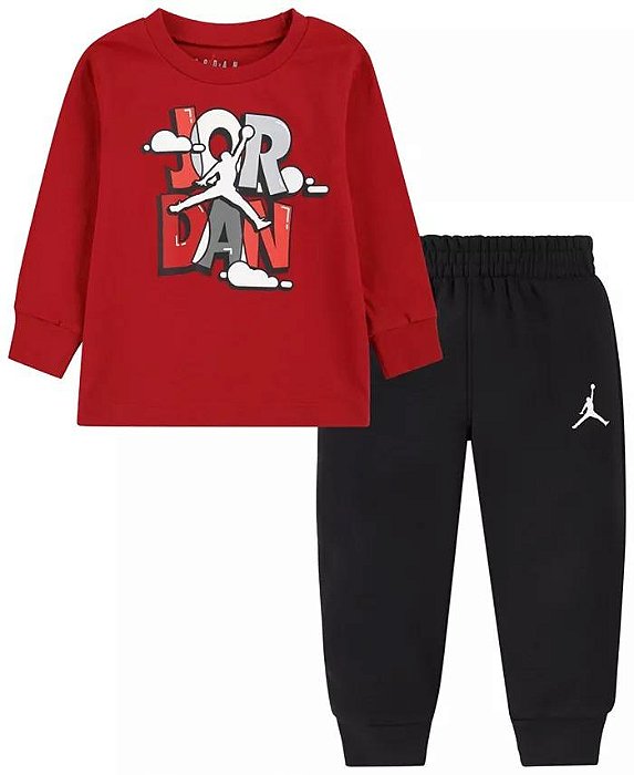 ROUPA INFANTIL MENINO AIR JORDAN CONJ 2 PÇS CAMISETA VERMELHA LOGO JORDAN
