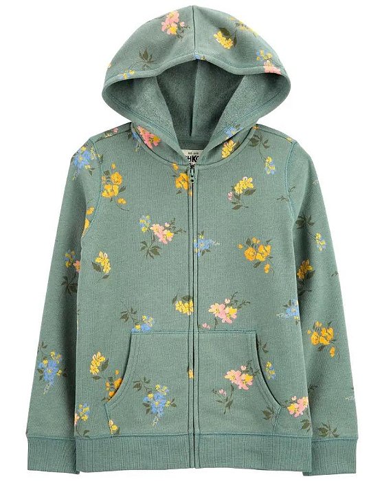 JAQUETA MOLETOM INFANTIL MENINA CARTERS OSHKOSH VERDE FLORES