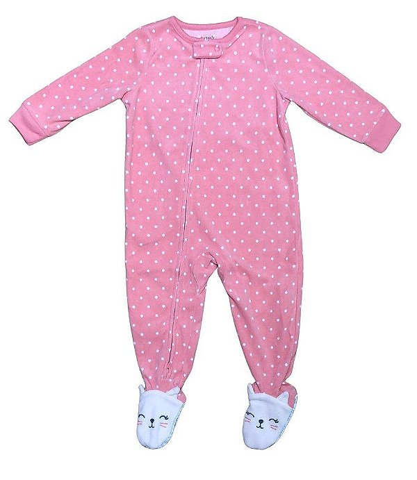 MACACÃO INFANTIL MENINA CARTERS FLEECE ROSA PÉ GATINHO