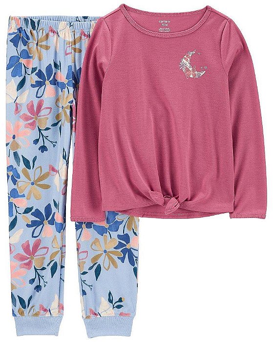 ROUPA INFANTIL MENINA CARTERS PIJAMA 2 PEÇAS CAMISETA ROSÊ LUA