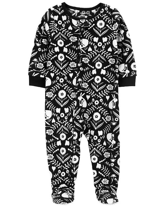 MACACÃO INFANTIL MENINA CARTERS FLEECE PRETO COM FLORES