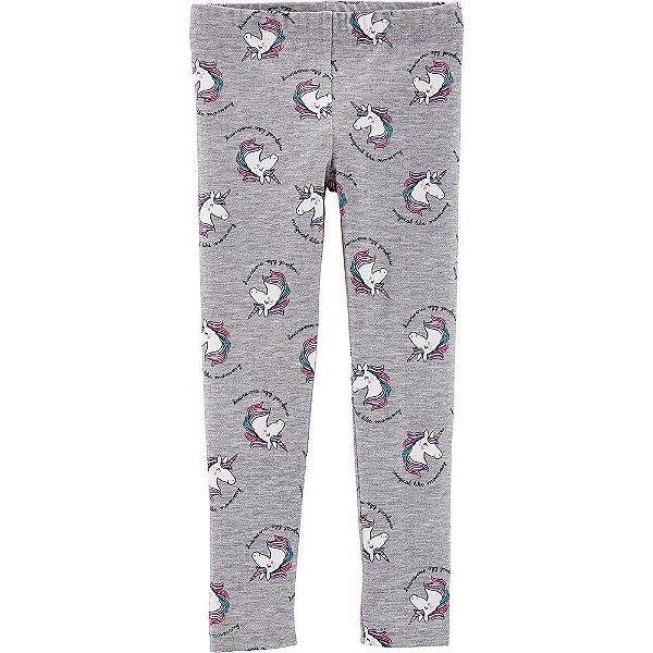CALÇA LEGGING INFANTIL MENINA CARTERS CINZA ESTAMPA UNICÓRNIO