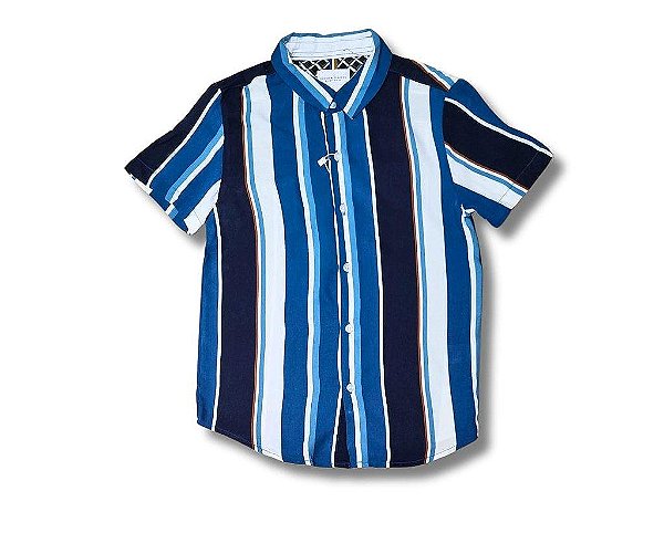 CAMISA INFANTIL DENIM & FLOWER LISTRADA AZUL ESTILO CLÁSSICO