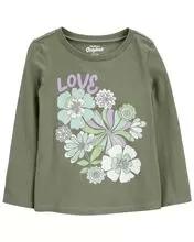 CAMISETA MANGA LONGA OSHKOSH MENINA VERDE LOVE COM FLORES