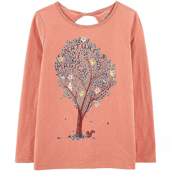 CAMISETA CARTERS BEBÊ MENINA MANGA LONGA NATURE ALGODÃO